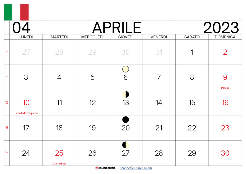 calendario aprile 2023 italia