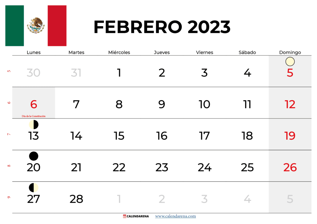 calendario febrero 2023 méxico
