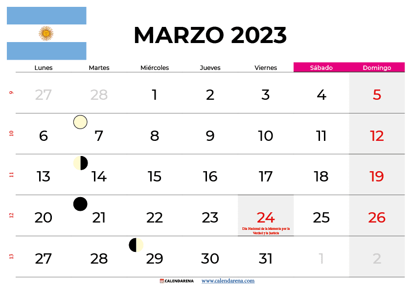 calendario marzo 2023 argentina