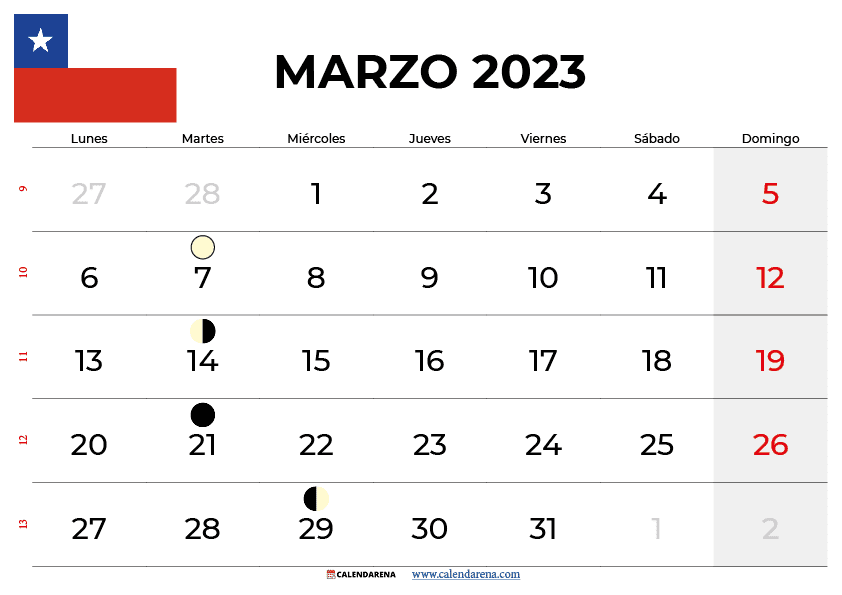 calendario marzo 2023 chile