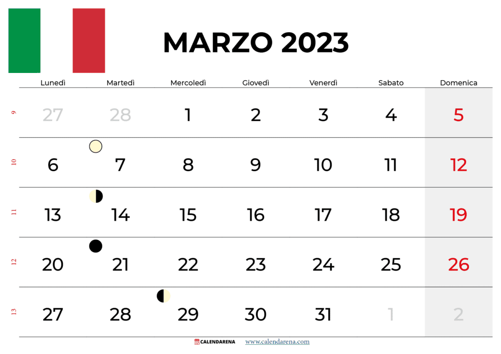 calendario marzo 2023 da stampare