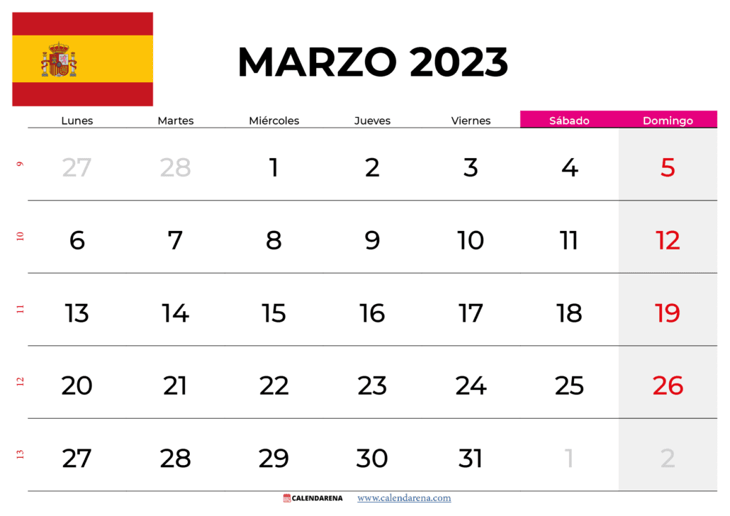 calendario marzo 2023 españa