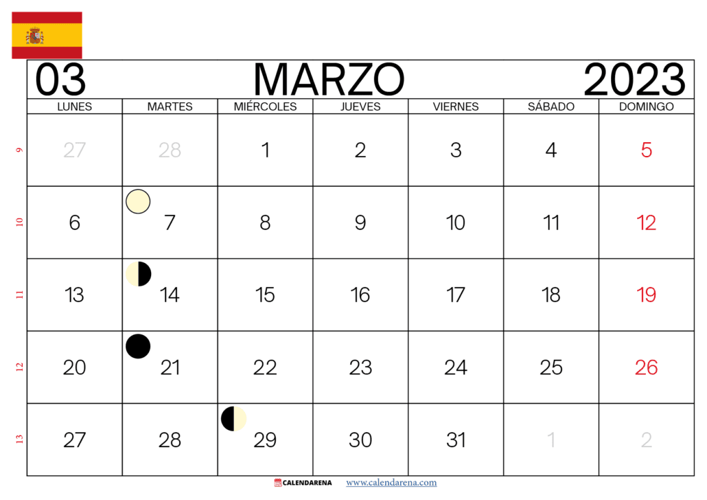 calendario marzo 2023 para imprimir españa