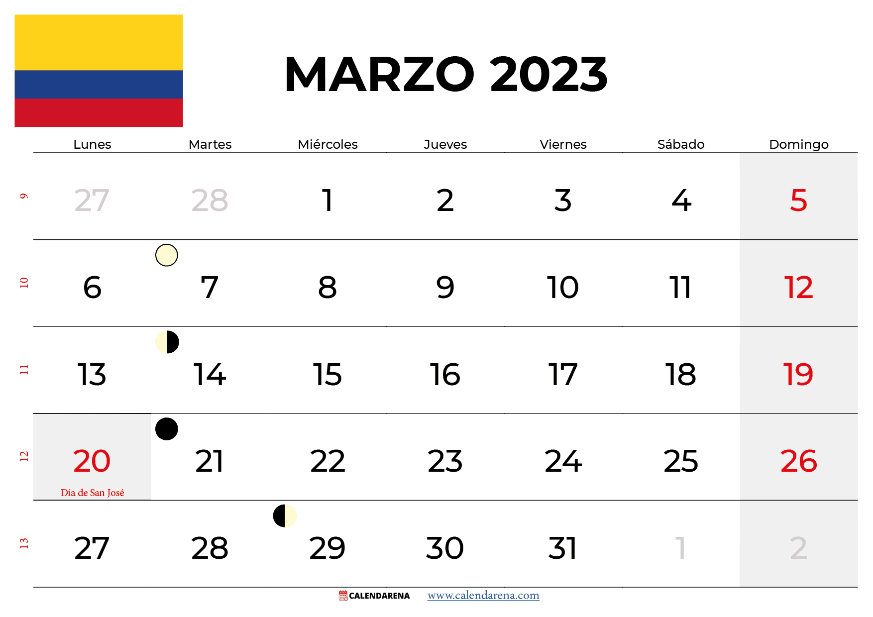 calendario marzo 2023