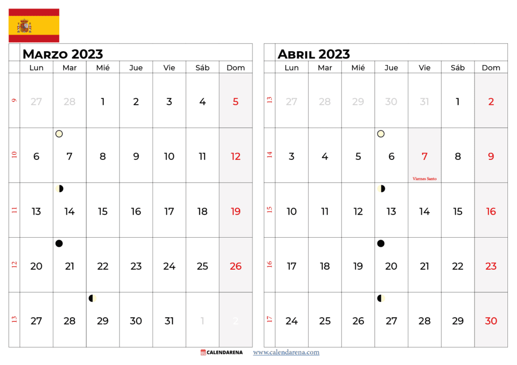 calendario marzo abril 2023 españa