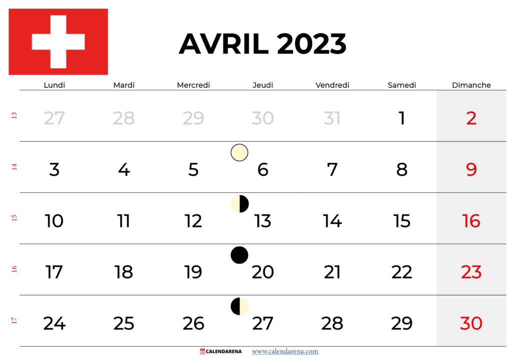 calendrier avril 2023 suisse
