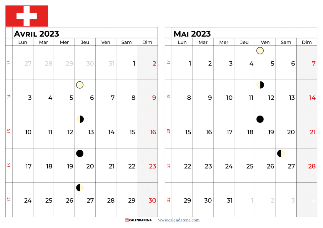 calendrier avril mai 2023 suisse