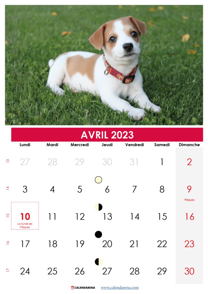 calendrier mois avril 2023 belgique