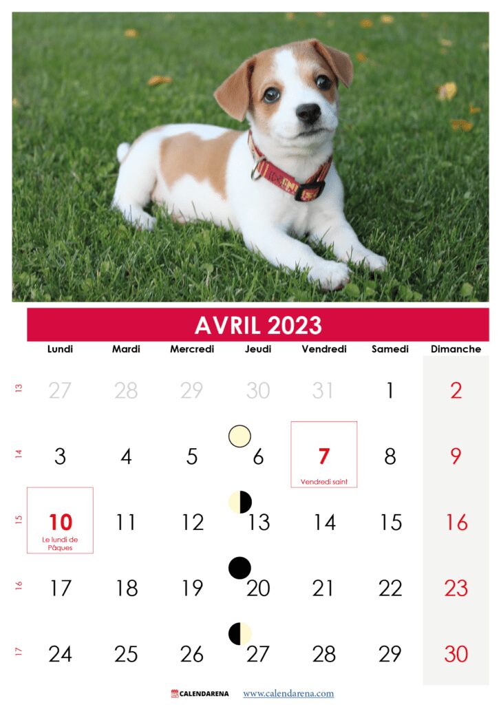 calendrier mois avril 2023 québec