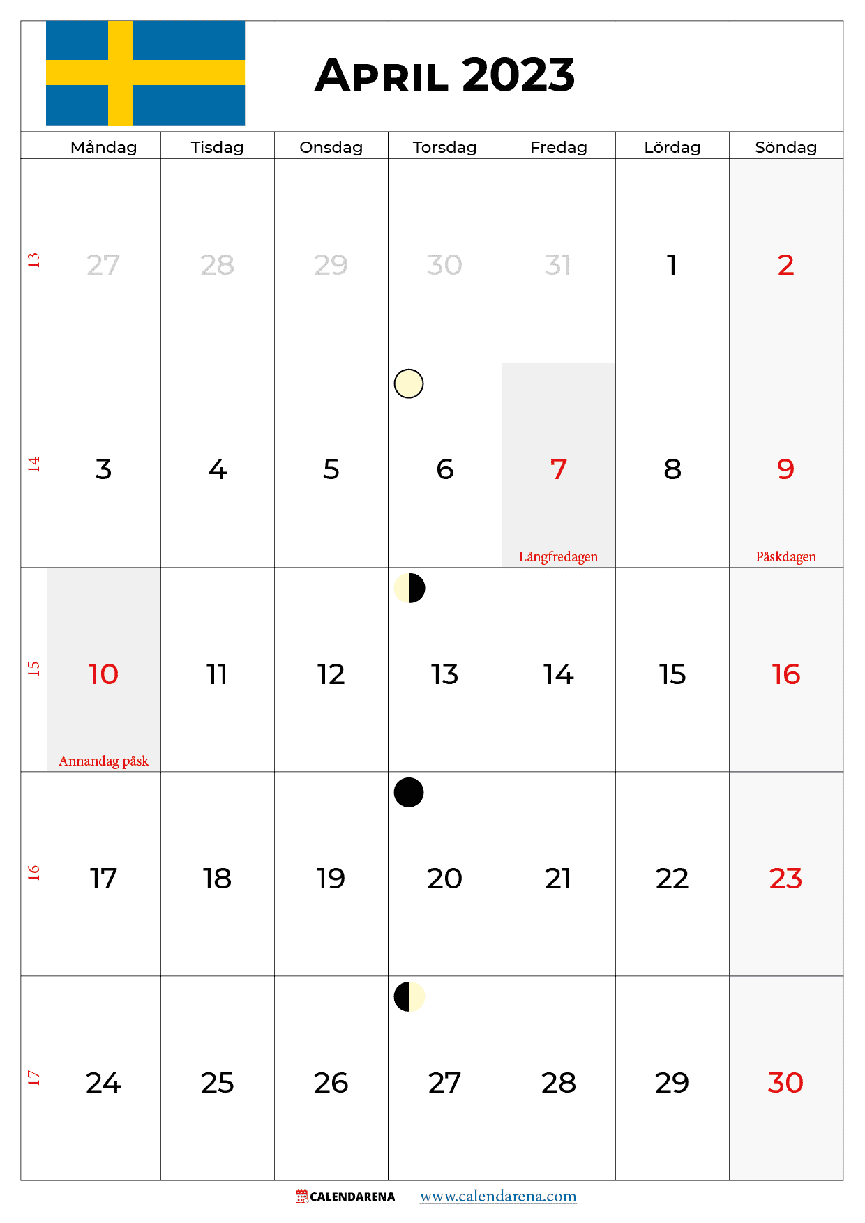Kalender 2023 April Sverige Med Veckonummer