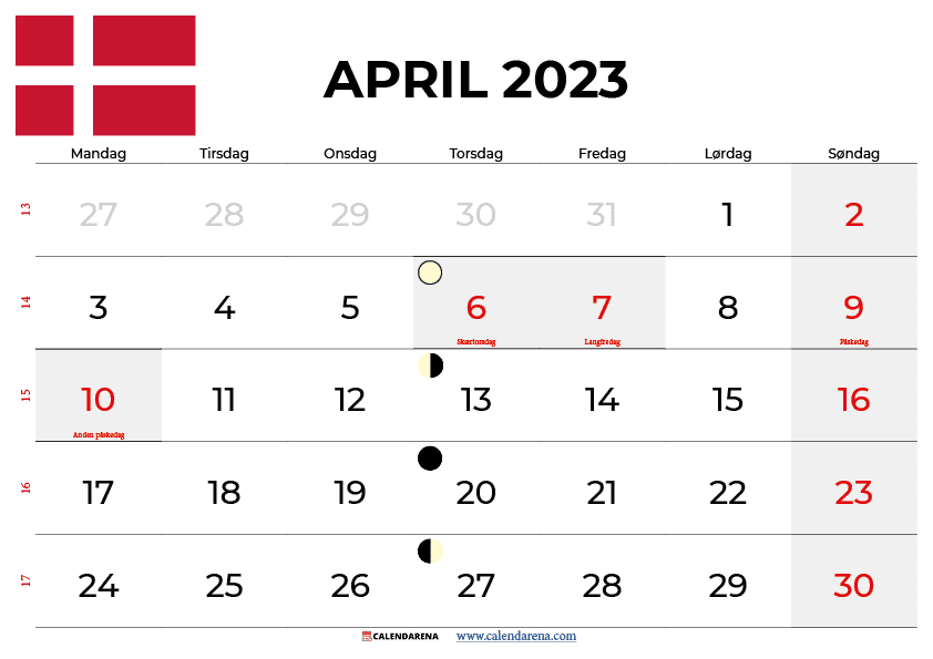 kalender april 2023 Danmark