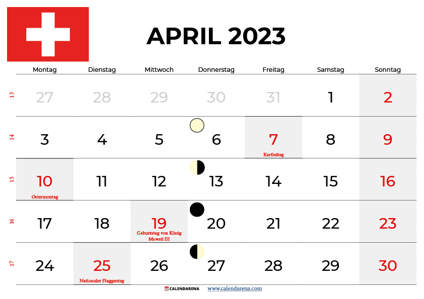 kalender april 2023 Schweiz