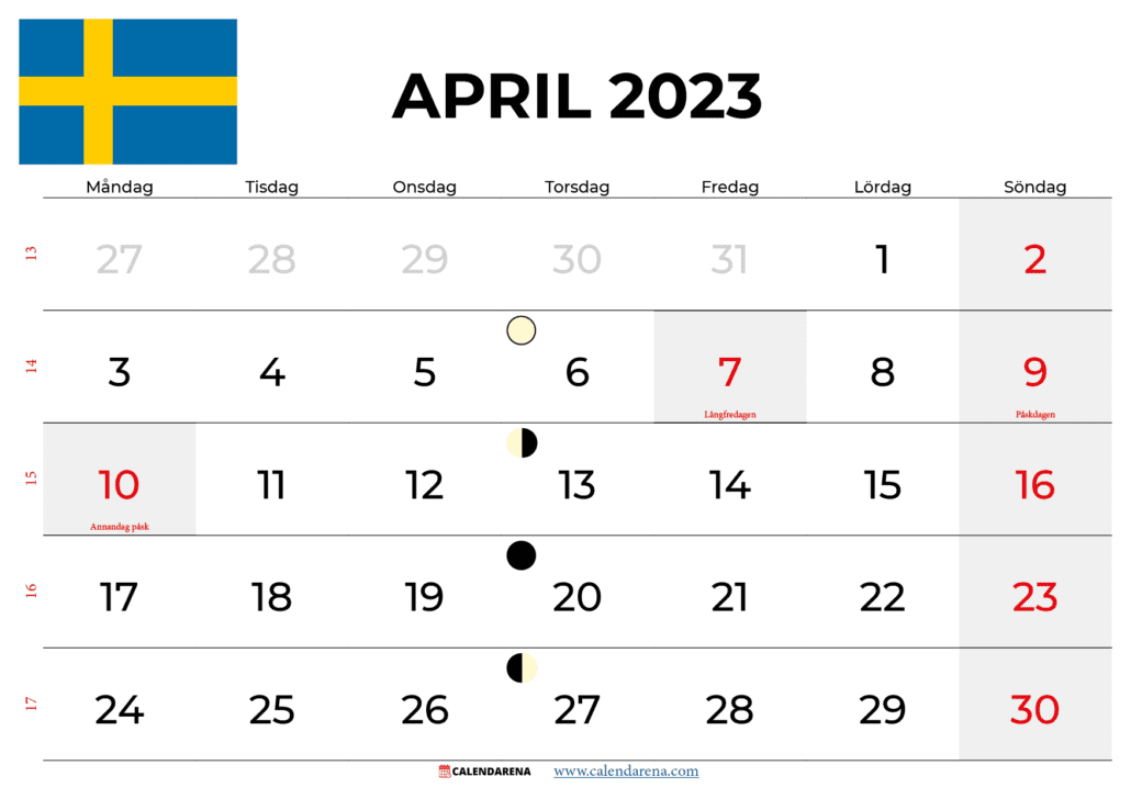kalender april 2023 Sverige