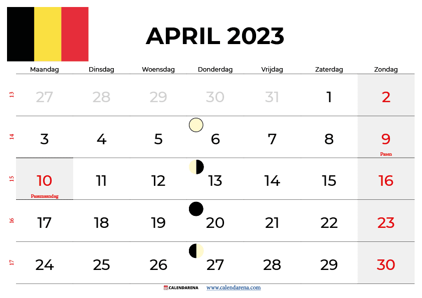 kalender april 2023 belgië