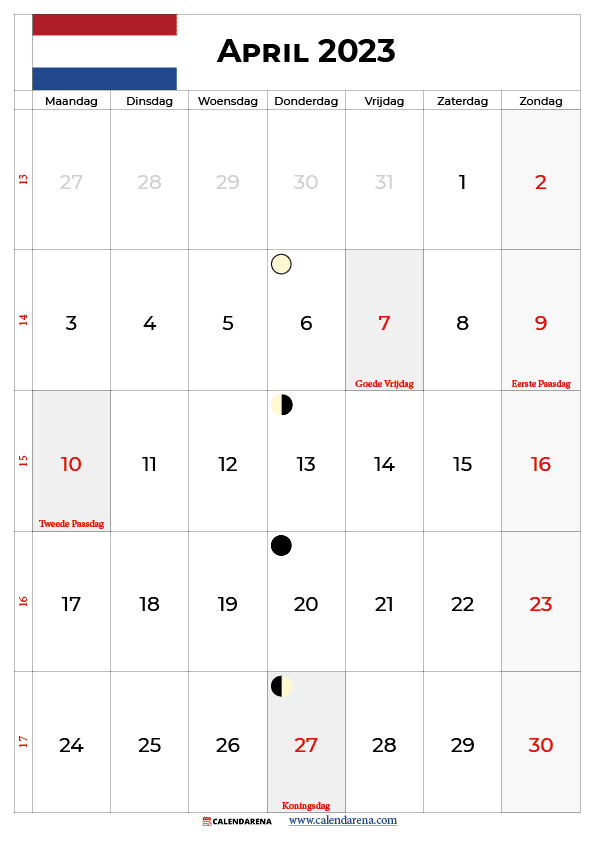 kalender april 2023 met weeknummers nederland