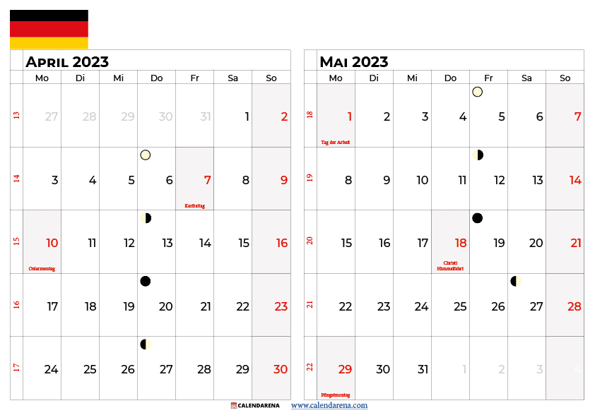 kalender april mai 2023 Deutschland