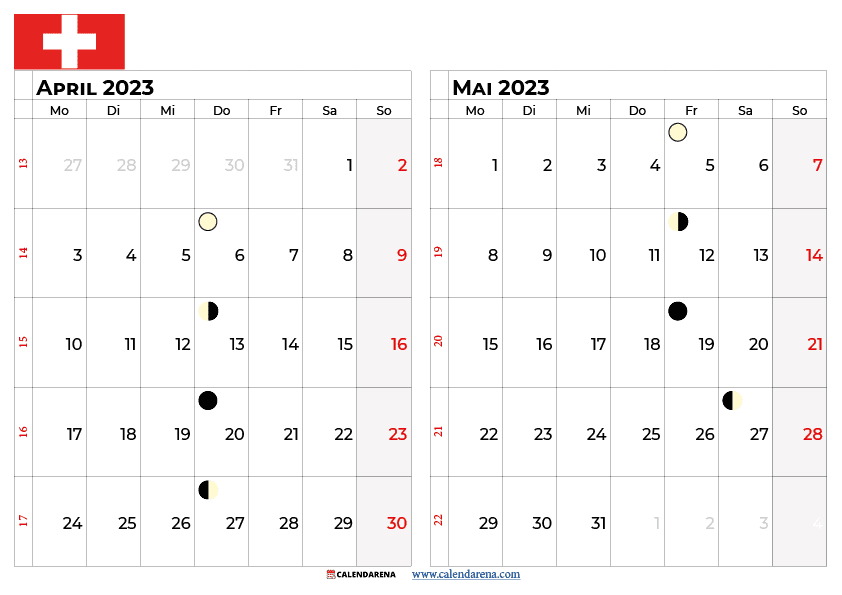 kalender april mai 2023 Schweiz