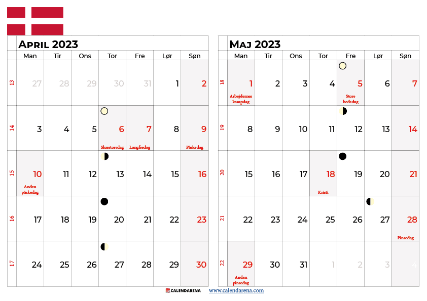 kalender april maj 2023 Danmark