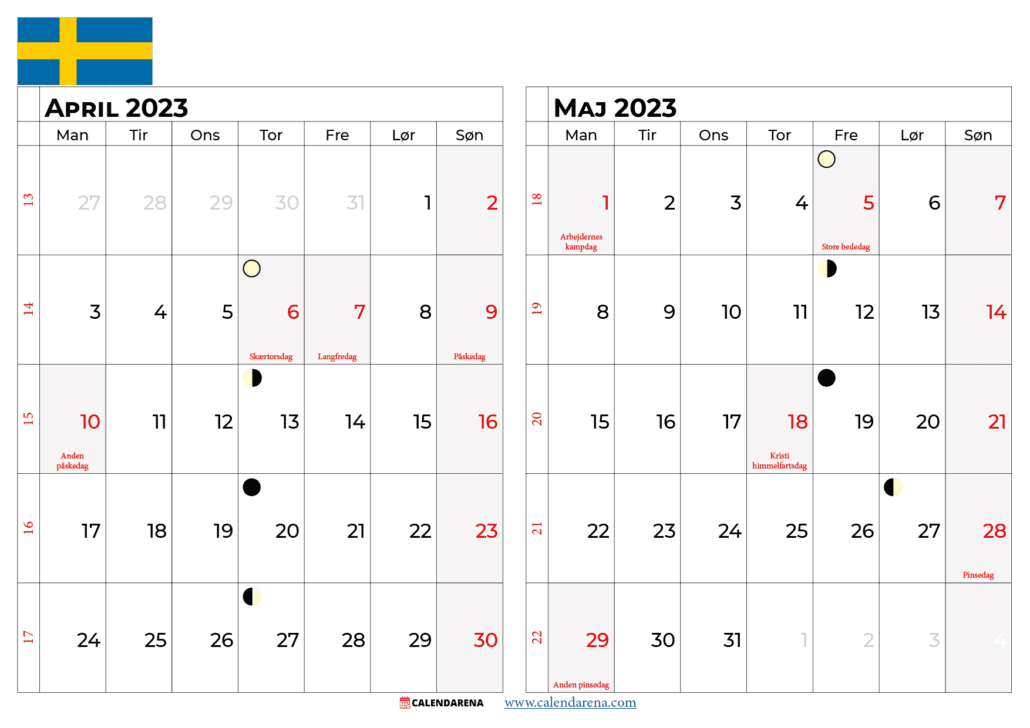 kalender april maj 2023 Sverige