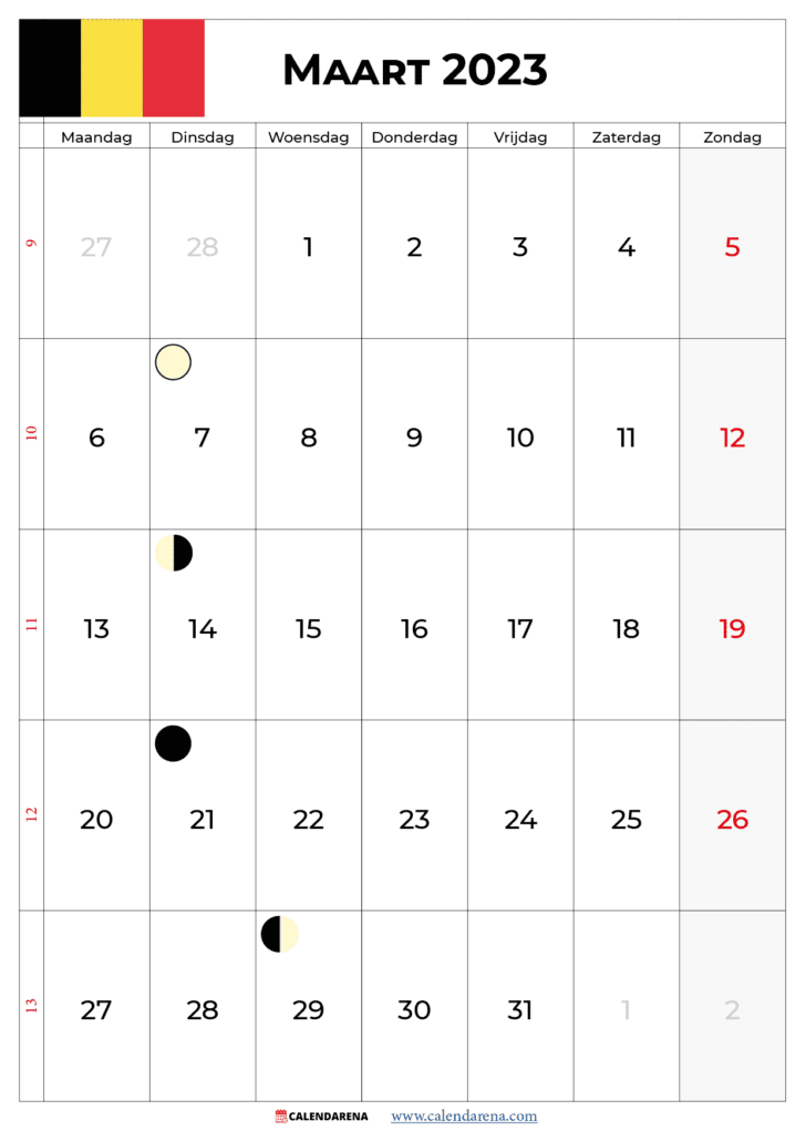 kalender maart 2023 pdf belgië