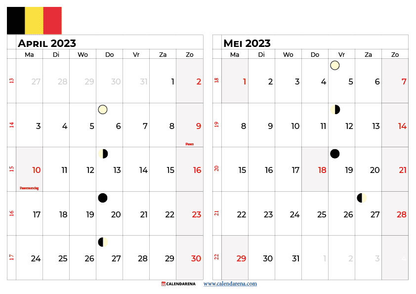 kalender maart april 2023 belgië