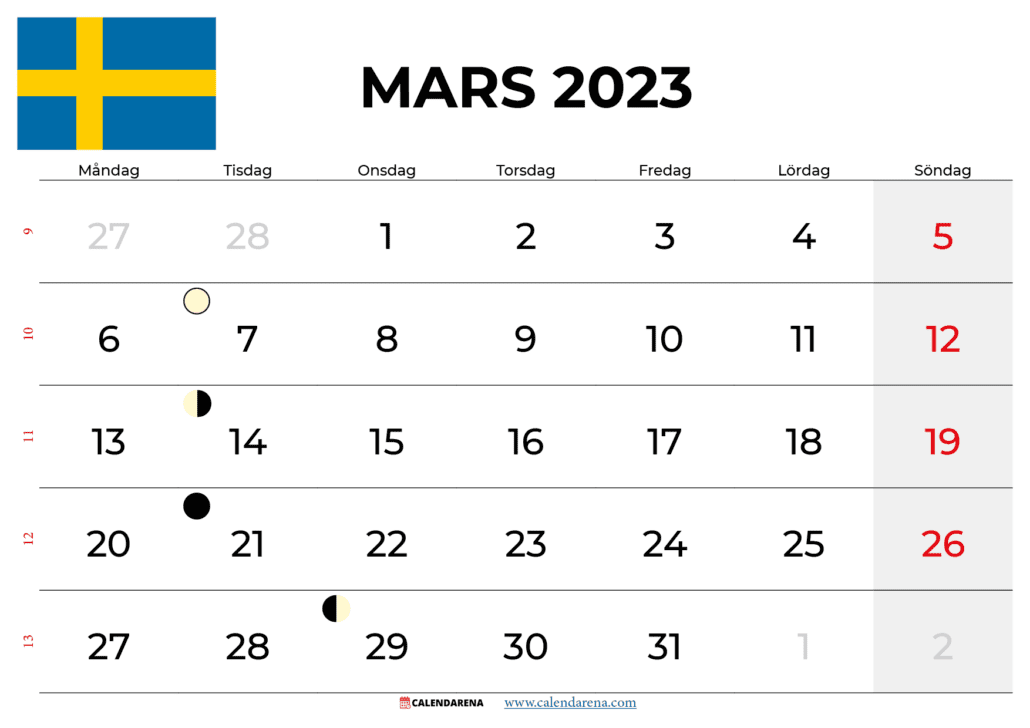 kalender mars 2023