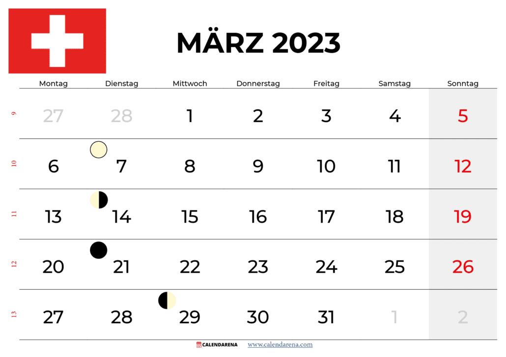 kalender märz 2023 Schweiz