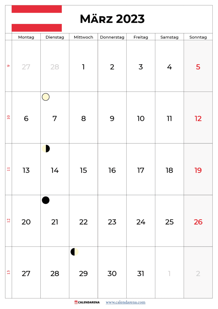 kalender märz 2023 zum ausdrucken österreich