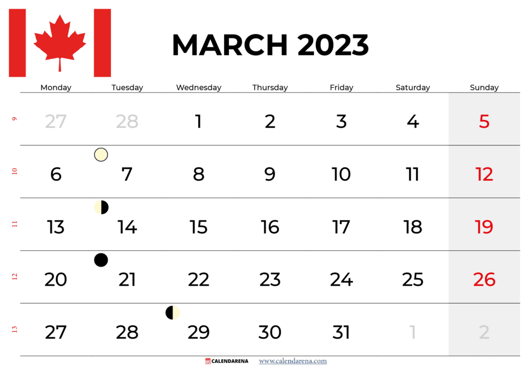 march 2023 calendar with holidays canada