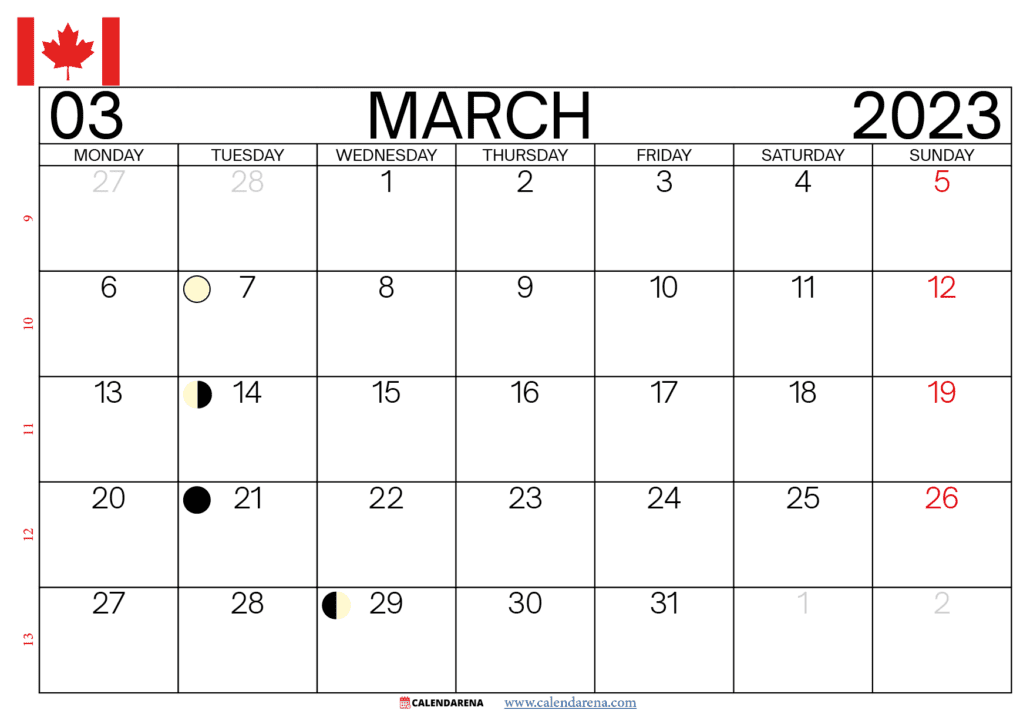 march calendar 2023 canada
