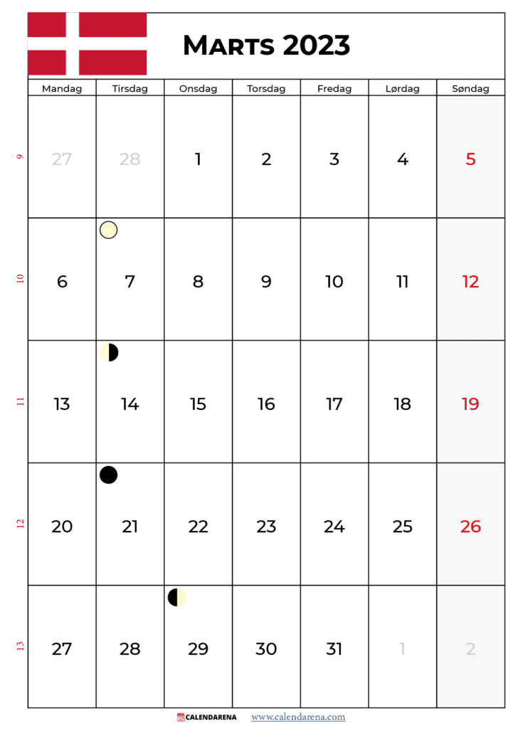 marts 2023 kalender Danmark