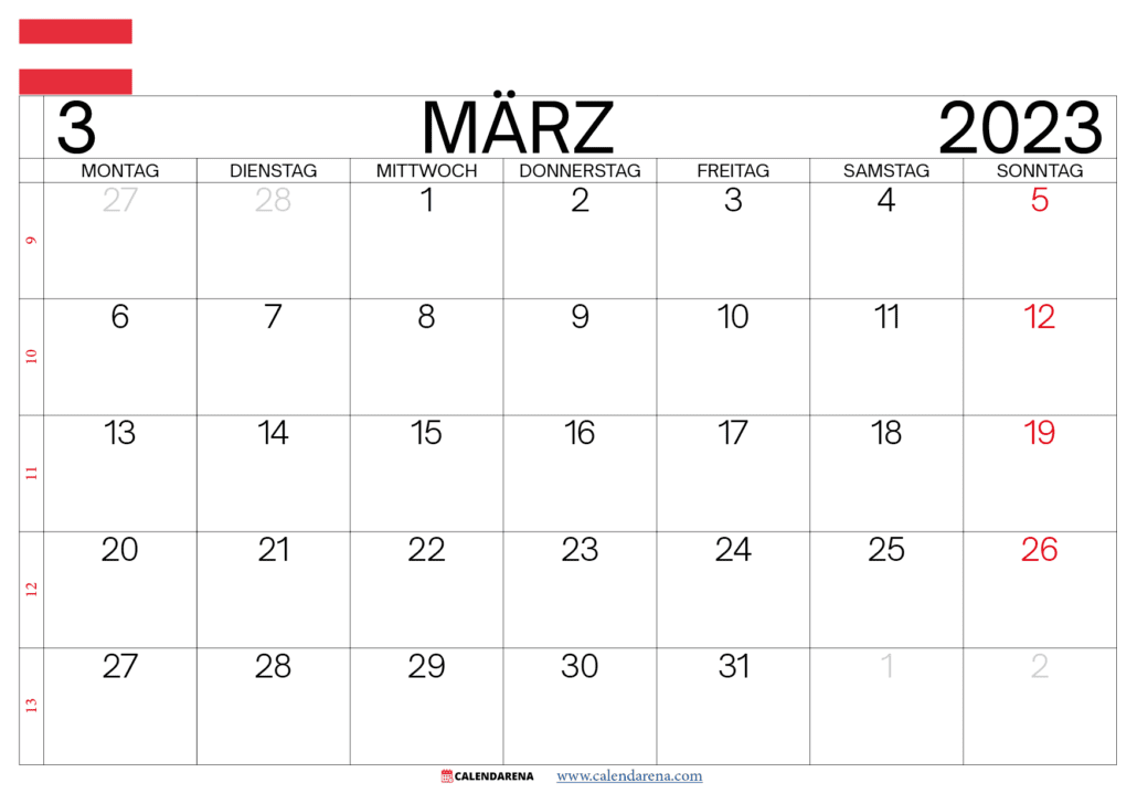märz 2023 kalender österreich