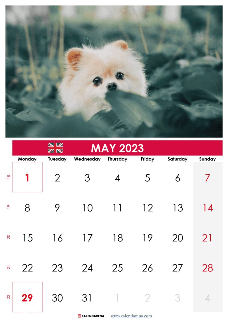 may 2023 calendar with holidays printable UK