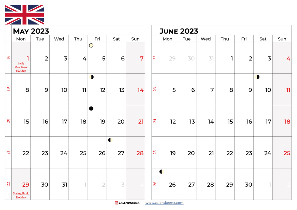 may and june 2023 calendar UK