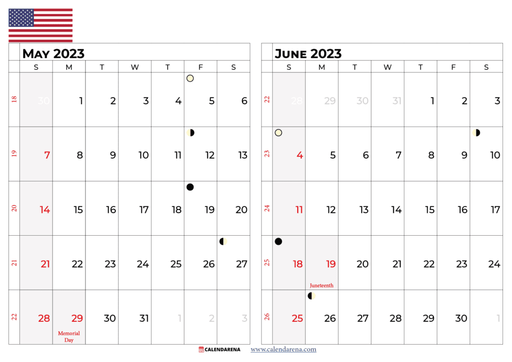 may and june 2023 calendar USA
