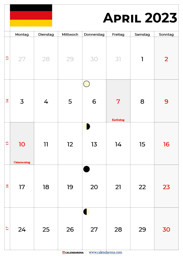 mondkalender april 2023 Deutschland