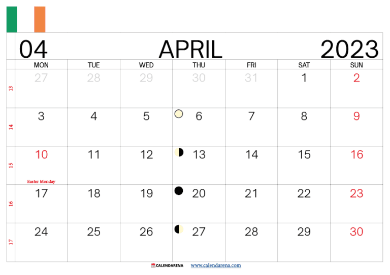 Download April 2023 Calendar Ireland