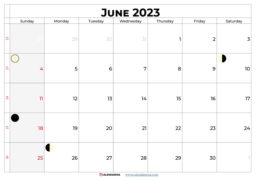 blank june 2023 calendar USA