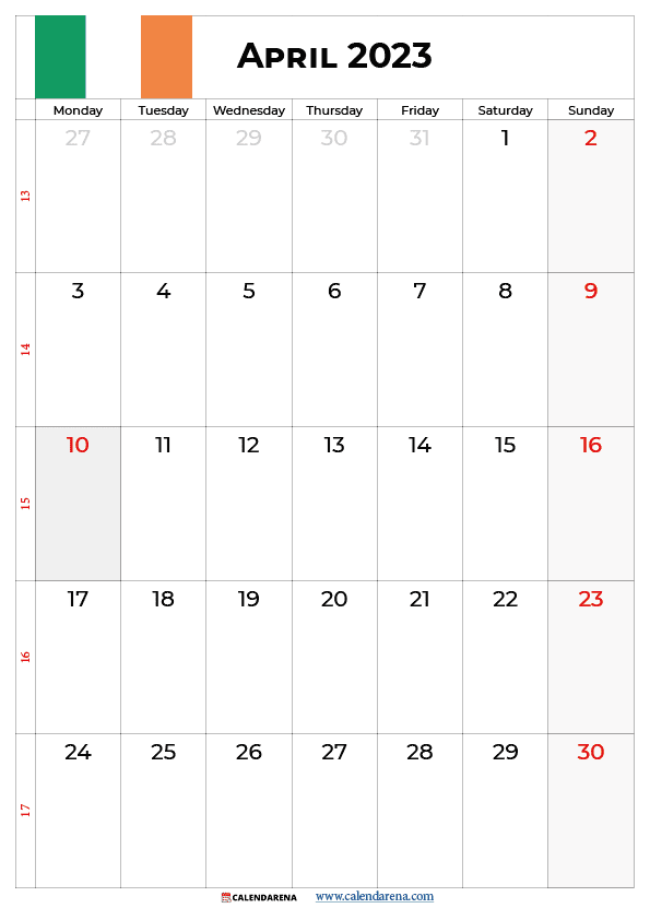 calendar april 2023 ireland