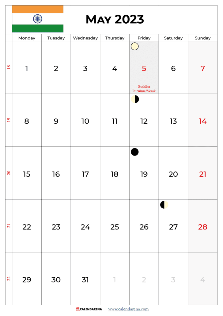 calendar may 2023 india