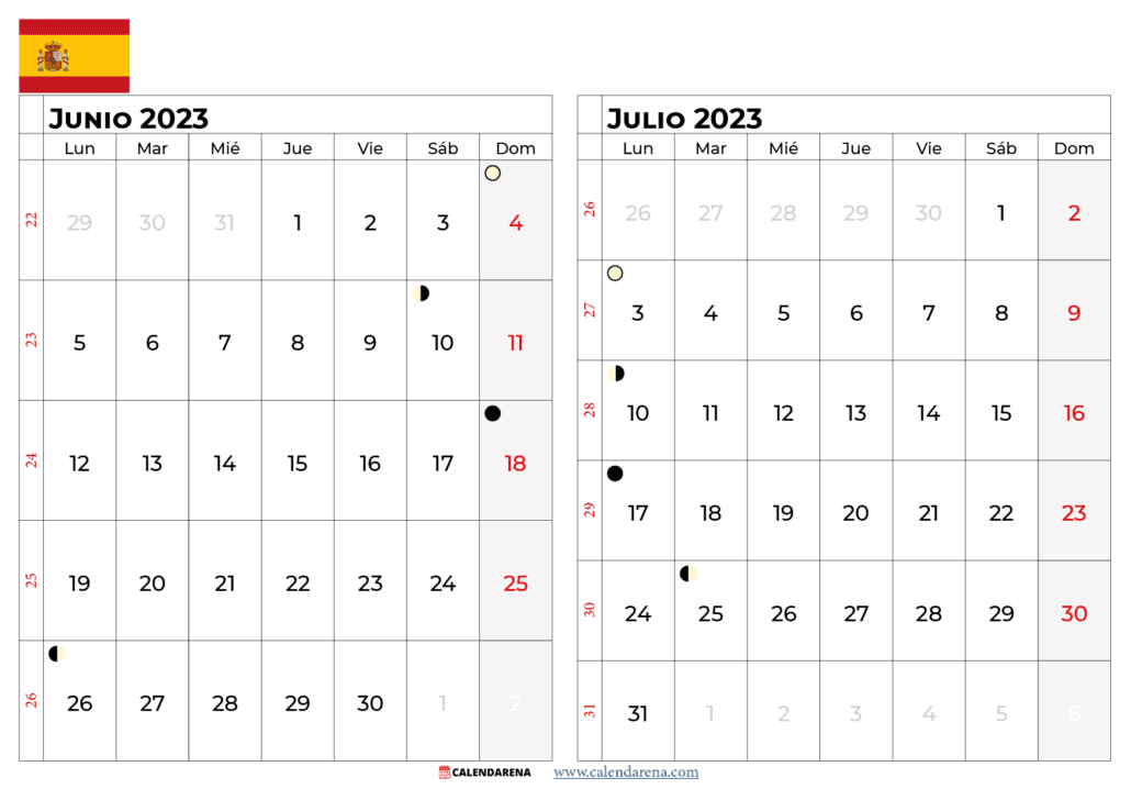 calendario junio y julio 2023 España