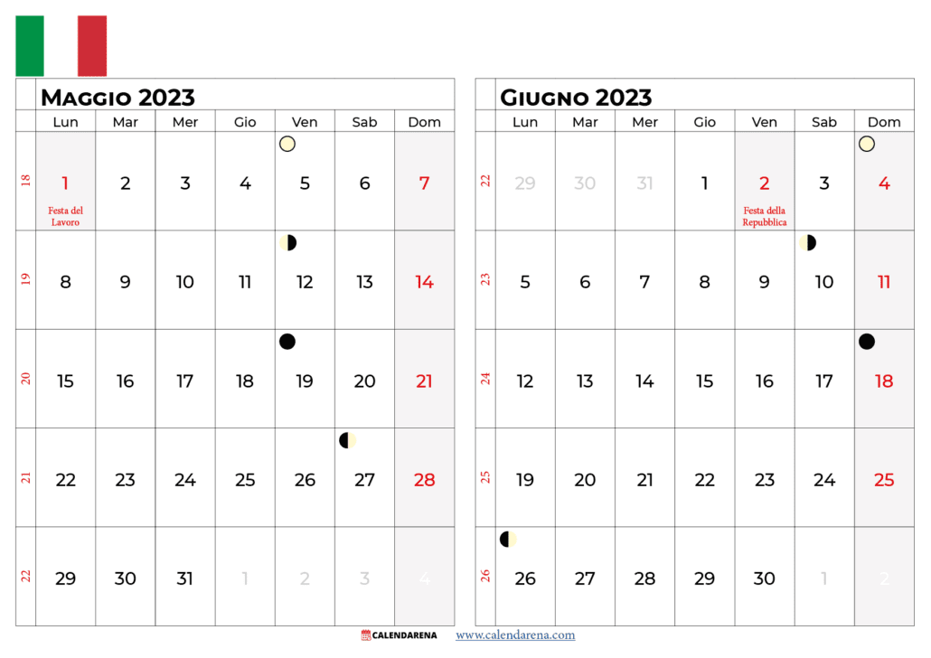 calendario maggio giugno 2023