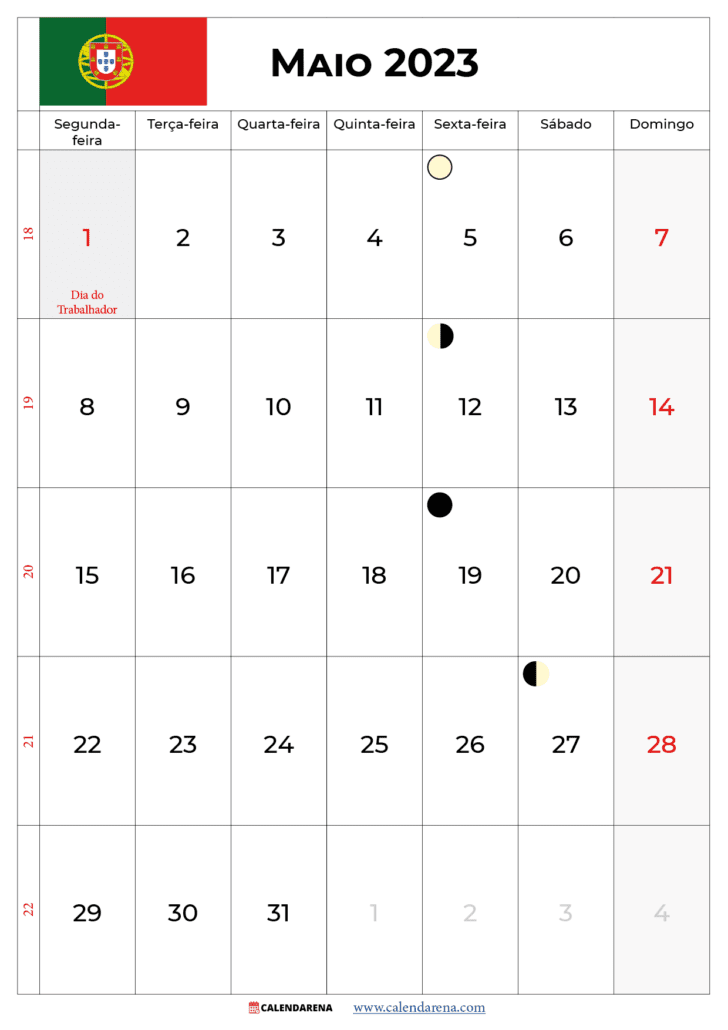 calendário maio 2023 com feriados portugal