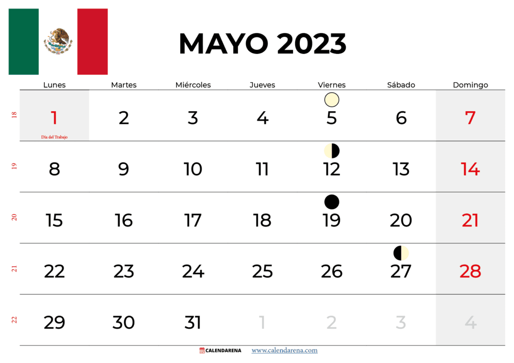 calendario mayo 2023 México