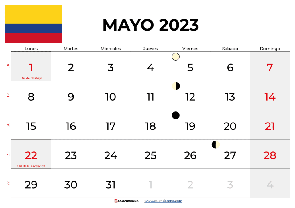 calendario mayo 2023 colombia