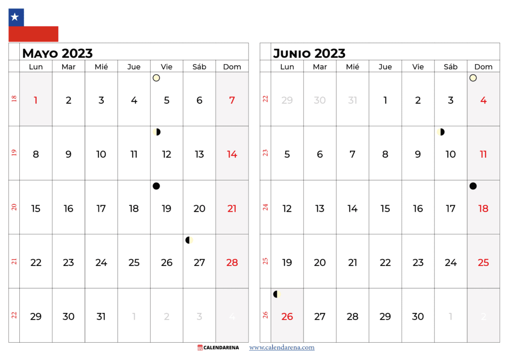 calendario mayo y junio 2023 Chile