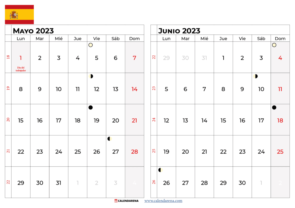 calendario mayo y junio 2023 España