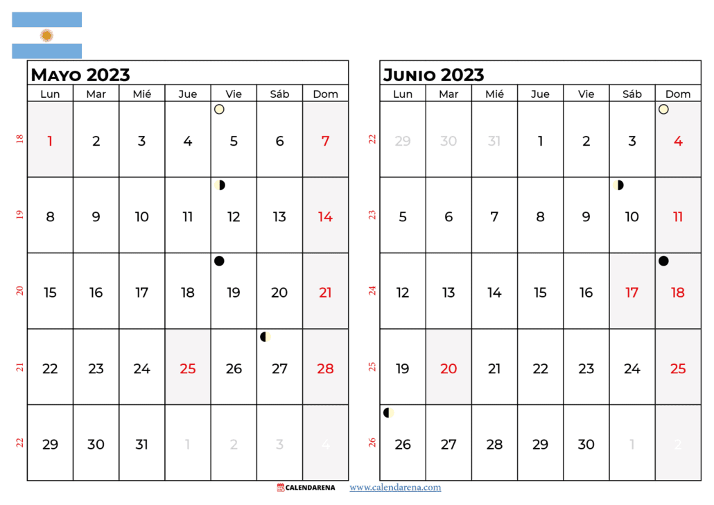calendario mayo y junio 2023 argentina