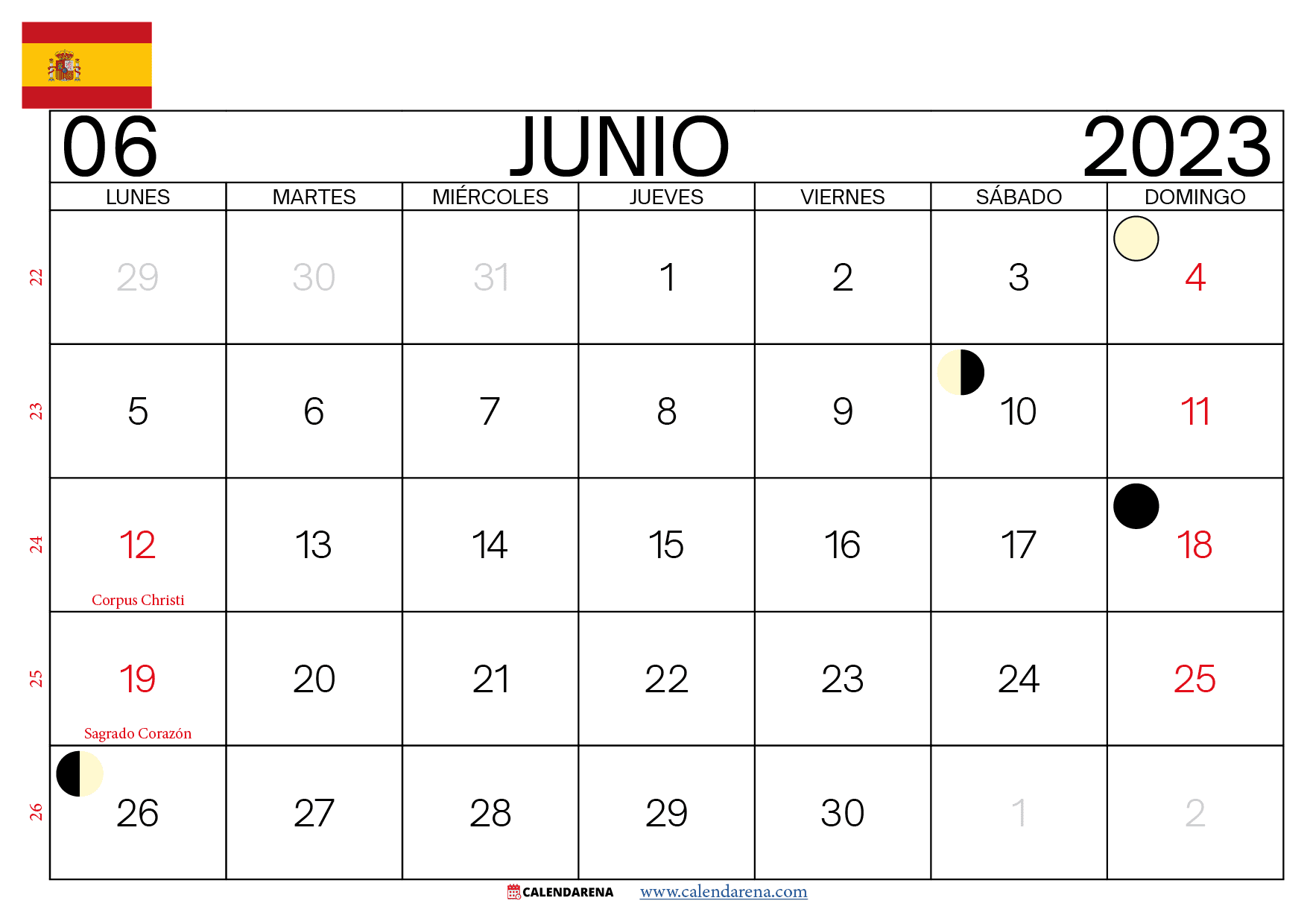 Almanaque De Junio 2023 Descargar Calendario Junio 2023 España Para Imprimir