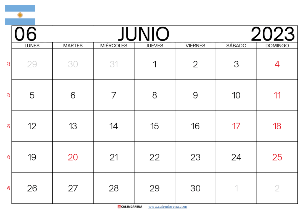calendario mes de junio 2023 argentina